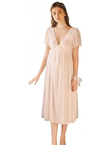 Nightgowns & Sleepshirts Womens Sexy Vintage Lounge Dress Nightgown Victorian Sleepwear Nightshirt Girls Pajamas - Pink - CM1...