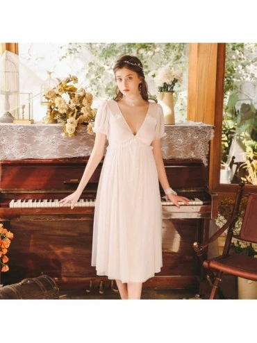 Nightgowns & Sleepshirts Womens Sexy Vintage Lounge Dress Nightgown Victorian Sleepwear Nightshirt Girls Pajamas - Pink - CM1...