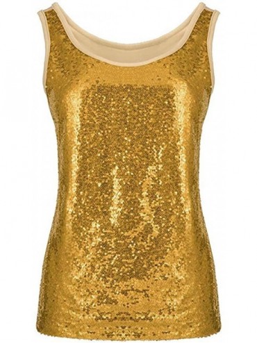 Thermal Underwear Women's Sequin Patchwork Camisole Summer Crew Neck Sleeveless Vest T-Shirt Tops - B-yellow - C51955SG5RD $3...