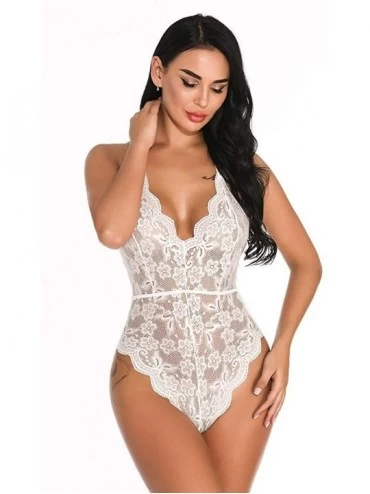 Baby Dolls & Chemises Sexy Chemise for Women Lace Teddy Lingerie Jumpsuit Backless Underwear Floral Print Mesh Orgasm Nightwe...