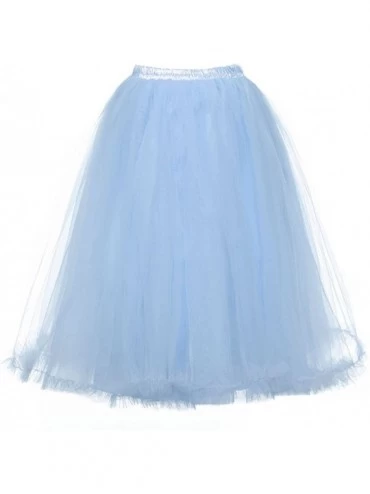 Slips Women's 1950's 5 Layers Tulle Petticoat Slip Underskirt Trimming Edge - Sky Blue - C11806H2GX5 $50.88
