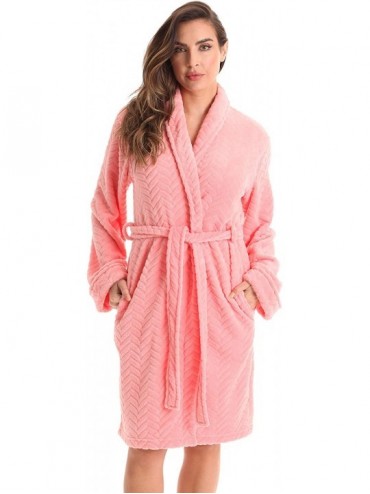 Robes Kimono Robe Velour Chevron Texture Bath Robes for Women - Coral - C618RSXEG3D $60.47