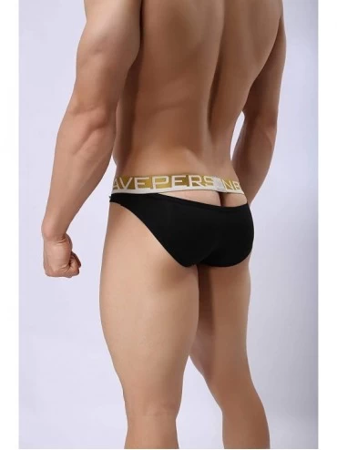 Briefs Mens Sexy Open Back Bikini Briefs Cotton Bulge Pouch Underpants - Black - CT18Z63ANHQ $12.67