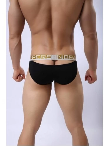 Briefs Mens Sexy Open Back Bikini Briefs Cotton Bulge Pouch Underpants - Black - CT18Z63ANHQ $12.67