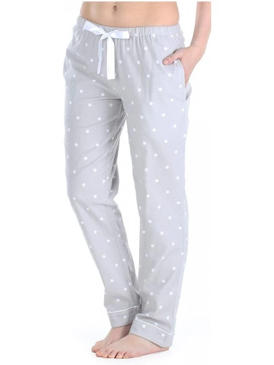 Bottoms Women's Cotton Flannel Pajama PJ Pants with Pockets - Grey Polka Dot - CI12ED6QGTH $14.38