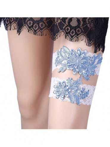 Garters & Garter Belts Sexy Lace Wedding Garters for Bride Rhinestone Bridal Garter Set 2 pcs - N-blue - CU18T0Y74CN $32.48