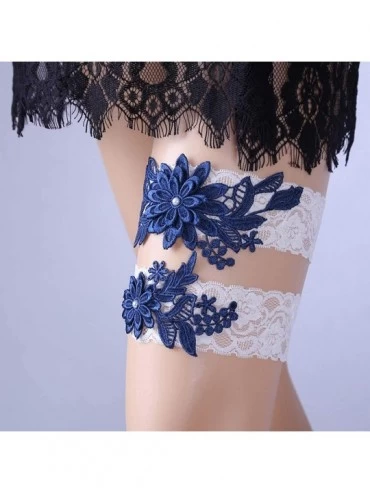 Garters & Garter Belts Sexy Lace Wedding Garters for Bride Rhinestone Bridal Garter Set 2 pcs - N-blue - CU18T0Y74CN $10.83