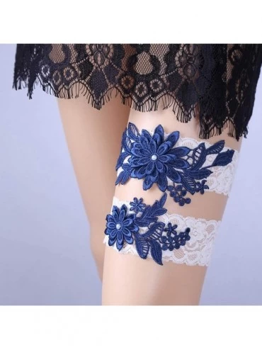 Garters & Garter Belts Sexy Lace Wedding Garters for Bride Rhinestone Bridal Garter Set 2 pcs - N-blue - CU18T0Y74CN $10.83