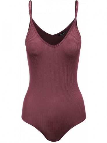 Shapewear Women's Racerback Tank Top Ribbed Cotton Bodysuits - 044-burgundy - CY18SHUMRN6 $31.02