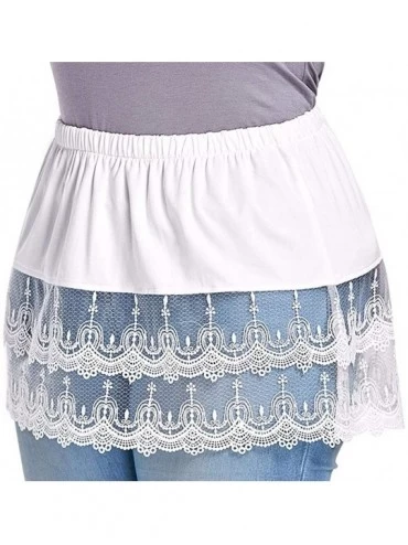Slips Falda Womens Fashion Plus Size Layered Tiered Sheer Lace Trim Extender Half Slips Skirt - White - CN18ZEYKT8W $10.14