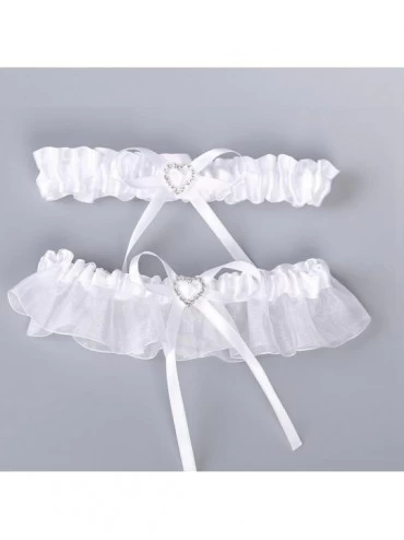 Garters & Garter Belts 2018 Handmade Rhinstones Lace Wedding Garters for Bride 2 Pcs Garter Set - T-white - CK18EWO2OYQ $15.85