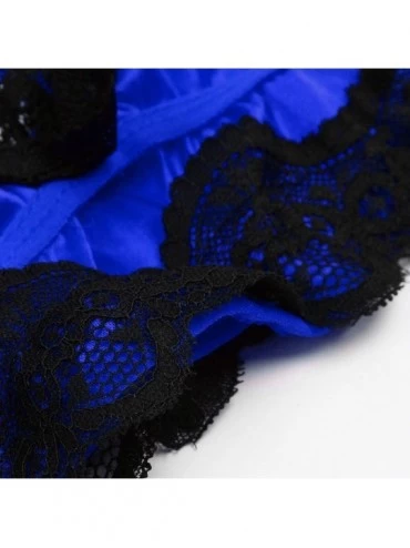 Nightgowns & Sleepshirts Women Lingeries Ladies Babydoll Set Lace Satin Sexy Lingerie Set Bra Underwear Sleepwears - Blue - C...