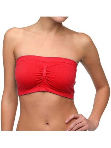 Bras Seamless Strapless Bandeau Tube Top Bra - Red - CQ18DTE7ECZ $20.80