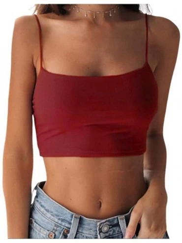 Shapewear Women 's Basic Solid Cami Spaghetti Sexy Stretchy Crop Top Summer Strappy Tanks Bodycon Outfits - W-red - CB190HTE8...