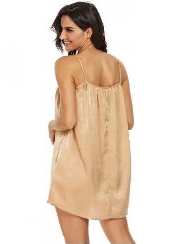 Nightgowns & Sleepshirts Women's Summer Satin Nightgown Mini Slip Dress Spaghetti Strap Short Party Dress with Pockets - Cham...