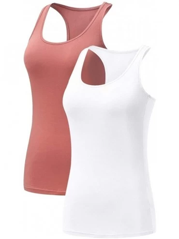 Camisoles & Tanks Women's Racerback Tank Tops Bamboo Workout Undershirt Camisole 2 Pack - White/Coral - CF198OGG78X $22.26