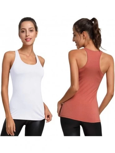 Camisoles & Tanks Women's Racerback Tank Tops Bamboo Workout Undershirt Camisole 2 Pack - White/Coral - CF198OGG78X $22.26