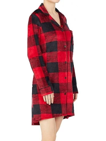Nightgowns & Sleepshirts Stretch Velour Sleepshirt - Garnet Plaid - CJ18RH3NL5G $40.08