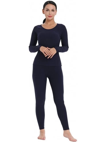 Thermal Underwear Womens Cotton Thermal Underwear Long Johns Fleece Layer Set - Fleece Lined-navy - CN18HS7NGZC $54.50