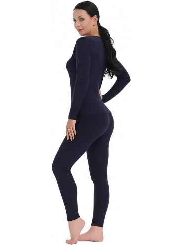Thermal Underwear Womens Cotton Thermal Underwear Long Johns Fleece Layer Set - Fleece Lined-navy - CN18HS7NGZC $28.37