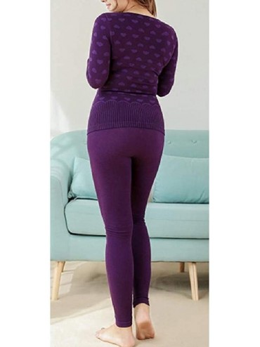 Thermal Underwear Womens Print Long Sleeve 2 Piece Long John Set Warm Thermal Underwear - Purple - CK18A2E6M8L $52.84