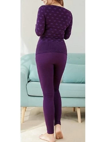 Thermal Underwear Womens Print Long Sleeve 2 Piece Long John Set Warm Thermal Underwear - Purple - CK18A2E6M8L $24.87