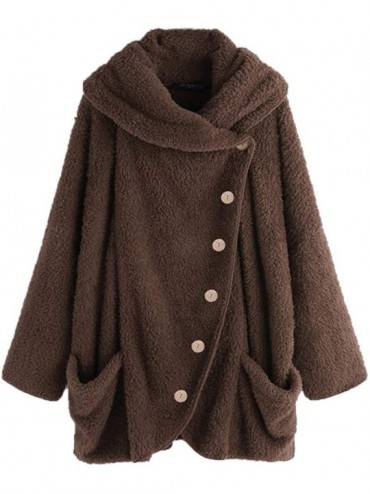 Tops Flush Jacket Sherpa Asymmetric Cowl Neck Sweatshirt Shearling Shaggy Sweater Oversized Coat Casual Outwear Dark Gray - C...