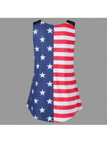 Thermal Underwear Fashion Women Tank American Flag Print Lace Tops Insert V-Neck Shirt Blouse - Multicolor - CG18G85S5KQ $16.77