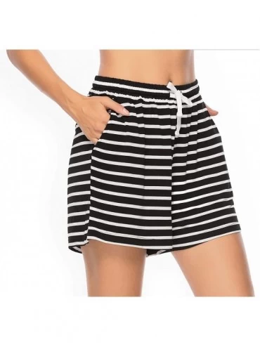 Bottoms Women's Pajama Short Bottoms Cotton Sleeping Striped Shorts for Sleep Gym Running - Black-stripes - CS18RNWU79U $18.40