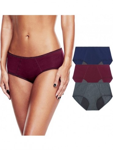Panties Womens Period Panties for Teens Leak Proof Underwear Menstrual Heavy Flow Protective Hipsters - Deep Red/Navy Blue/Gr...