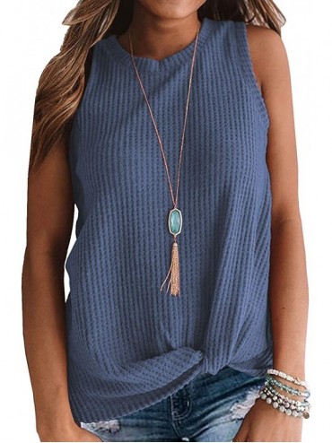 Robes Women's Tank Tops Sleeveless Shirts Waffle Knit Tank Loose Shirts with Twist Knot Casual Tanks - Blue - CR18UDAC9Y0 $28.12