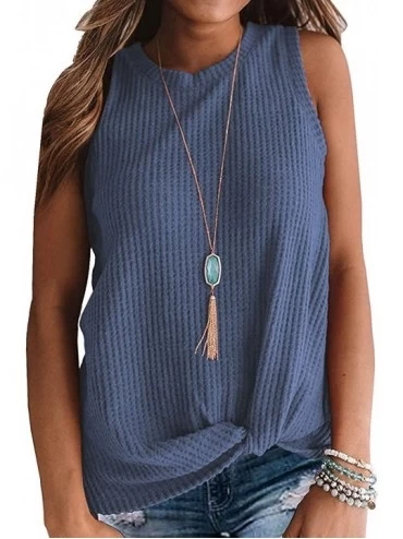 Robes Women's Tank Tops Sleeveless Shirts Waffle Knit Tank Loose Shirts with Twist Knot Casual Tanks - Blue - CR18UDAC9Y0 $25.37