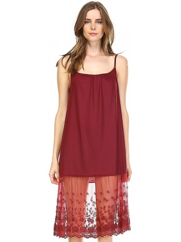 Slips Women's Knit Camisole Full Slip Dresses - Long Lace-wine - C718NW26ZI3 $45.27