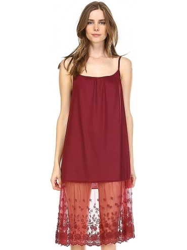 Slips Women's Knit Camisole Full Slip Dresses - Long Lace-wine - C718NW26ZI3 $41.84