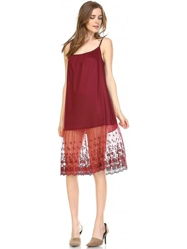 Slips Women's Knit Camisole Full Slip Dresses - Long Lace-wine - C718NW26ZI3 $25.79