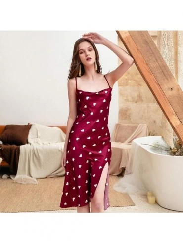 Nightgowns & Sleepshirts Women Strap Sleepwear- Long Spaghetti Nightgown-Summer Slip Slik Night Dress-Sexy New Chemise Soft U...