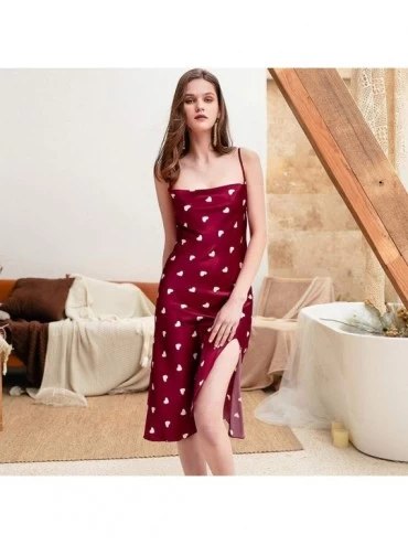 Nightgowns & Sleepshirts Women Strap Sleepwear- Long Spaghetti Nightgown-Summer Slip Slik Night Dress-Sexy New Chemise Soft U...