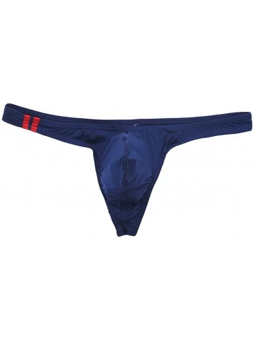 Bikinis Men's Smooth Breathable T-Back Thongs Ice Silk Low Rise Bikini Briefs Underwear - Navy Blue - CJ18QMRC5UX $9.88