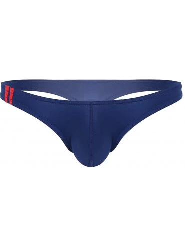 Bikinis Men's Smooth Breathable T-Back Thongs Ice Silk Low Rise Bikini Briefs Underwear - Navy Blue - CJ18QMRC5UX $9.88
