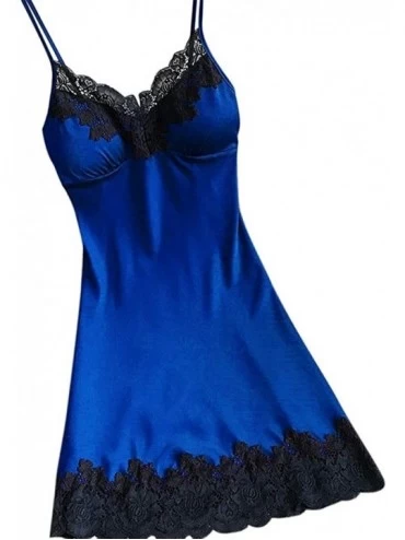 Sets Sexy Women Satin Sleepwear Women Ladies Nightwear Nightdress Sexy Lingerie with Chest Pads Night Dress - Blue - CZ18NXAQ...