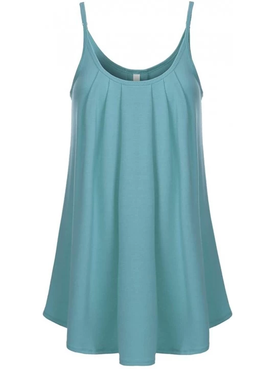 Camisoles & Tanks Women's Ultra Comfy Loose Summer Pleated Spaghetti Adjustable Strap Camisole Tank Tops - Dusty Teal - CA194...