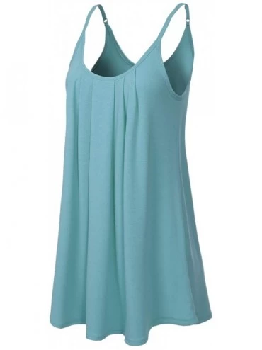 Camisoles & Tanks Women's Ultra Comfy Loose Summer Pleated Spaghetti Adjustable Strap Camisole Tank Tops - Dusty Teal - CA194...