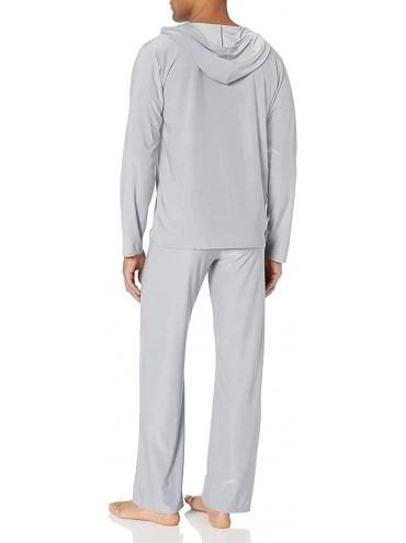 Sleep Sets Mens Silk Satin Pajamas Set Hooded Shirt with Pants Sleepwear Loungewear - Gray - C018HCRMSS4 $27.47