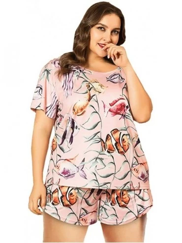 Sets Women's Pajamas Set Plus SizeShort Sleeves Printed Sleepwear - Purple C - CO196S99YS5 $50.27