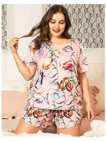 Sets Women's Pajamas Set Plus SizeShort Sleeves Printed Sleepwear - Purple C - CO196S99YS5 $30.16
