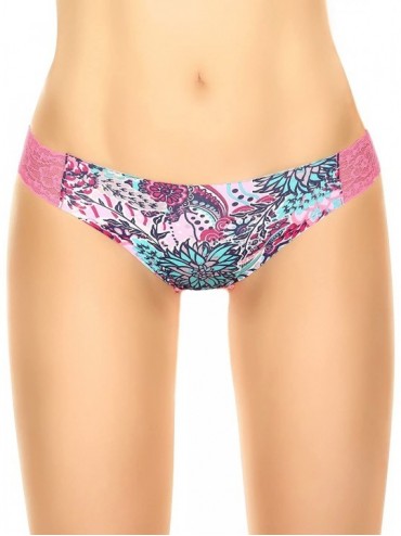 Panties Women's Raw Cut Edge Thong Lace Sides Abstract Flower Prints - Pink - CB12I3S6JAL $27.46