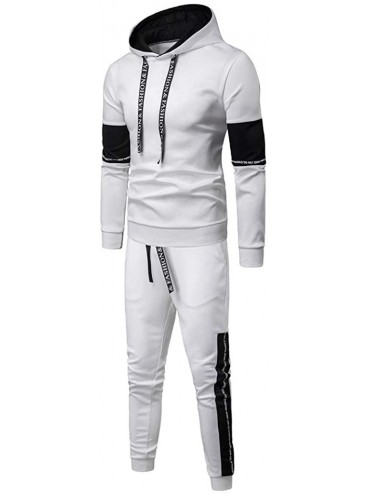 Sleep Sets Mens Patchwork Autumn Winter Sweatshirt Top Pants Sets Sport Suit Tracksuit - White - C718YNK9IX5 $56.37