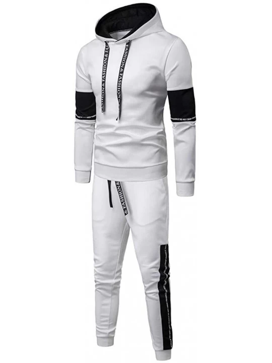 Sleep Sets Mens Patchwork Autumn Winter Sweatshirt Top Pants Sets Sport Suit Tracksuit - White - C718YNK9IX5 $28.50
