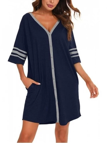 Nightgowns & Sleepshirts Brumoco Women Nightgown V Neck Nightshirt Half Sleeve Button Down Sleepshirt Breastfeeding Pajama Dr...