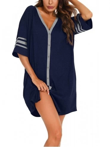 Nightgowns & Sleepshirts Brumoco Women Nightgown V Neck Nightshirt Half Sleeve Button Down Sleepshirt Breastfeeding Pajama Dr...